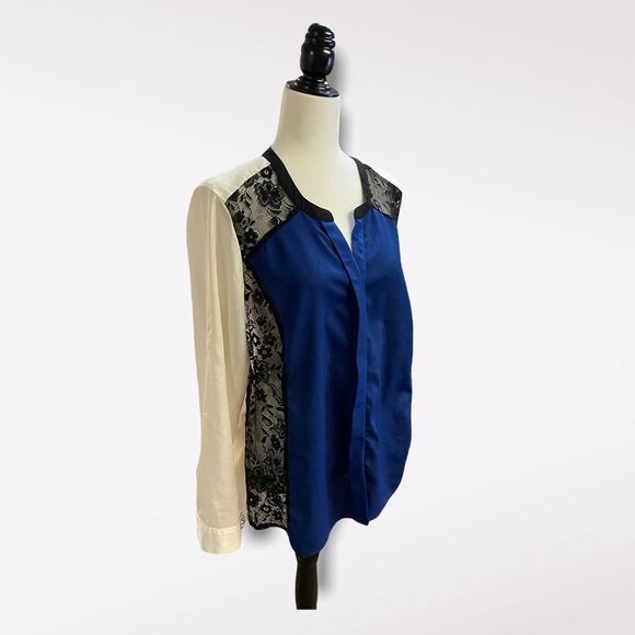 Ricki's | Women's  Blue and Lace Long Sleeve Blouse - Picture 2 of 4